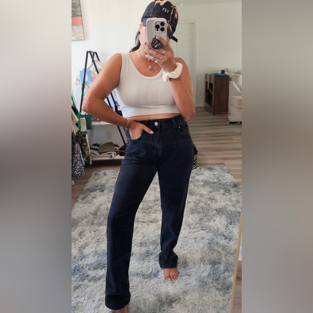 ZARA VINTAGE WASH HIGH RISE MOM JEANS - Picture 4 of 7